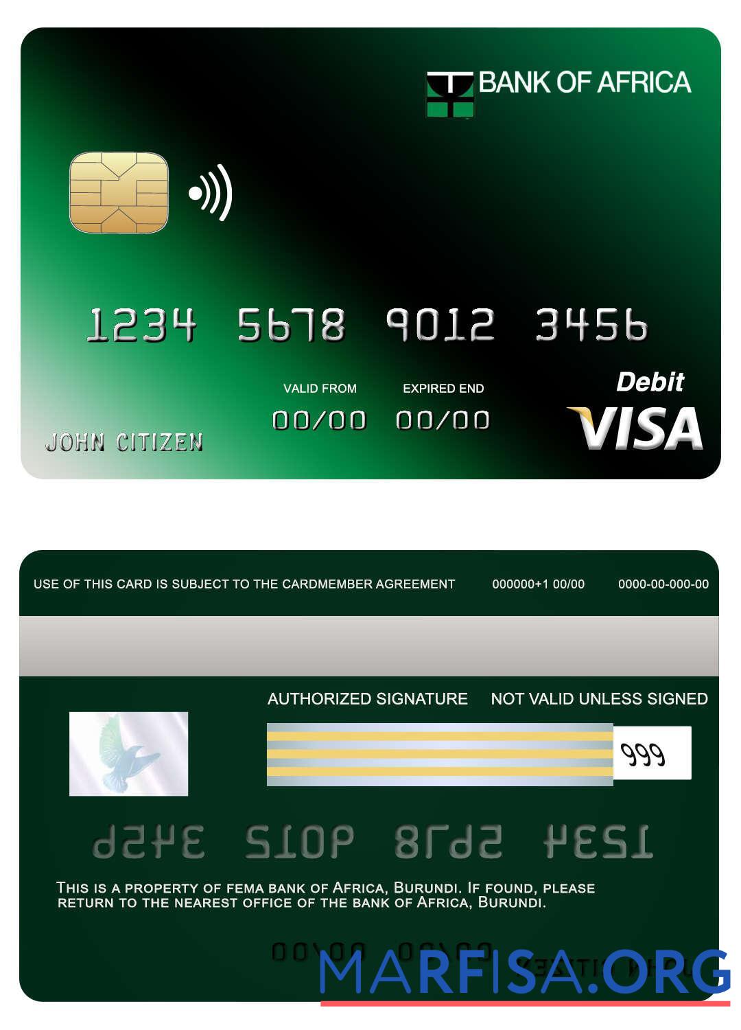 Downloadable Burundi Africa bank visa card sample